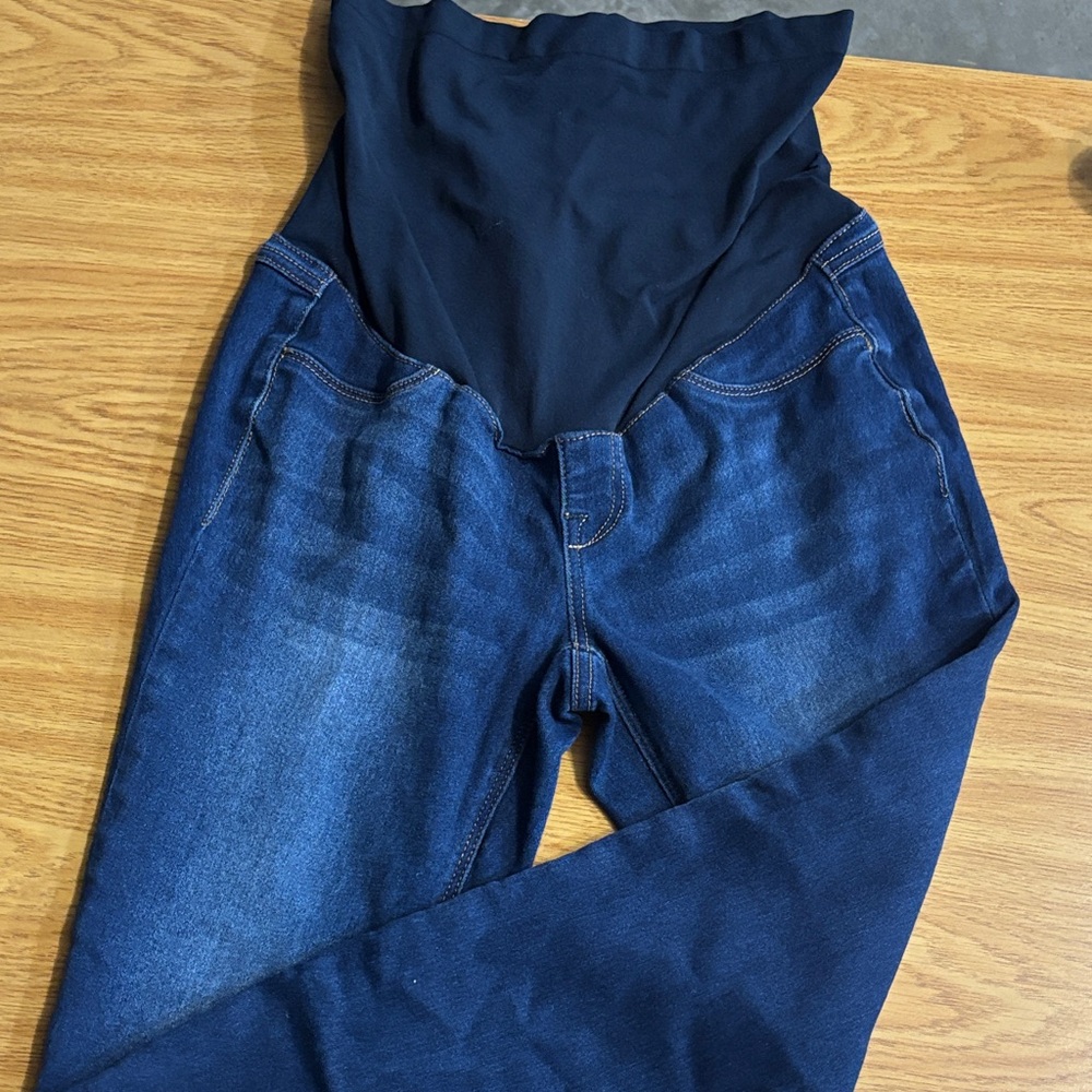 Maternity Dark Blue Stretch Jeans with Black Waist Panel 1822 Denim